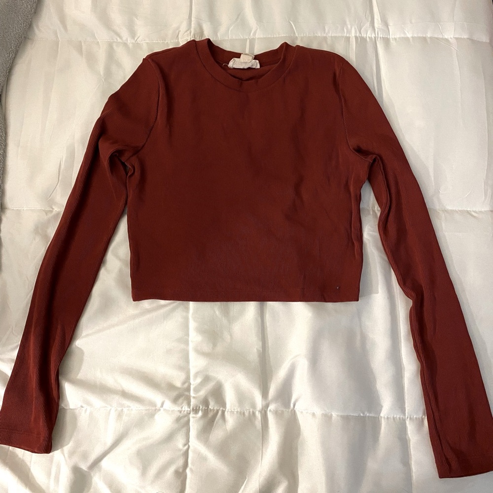 Forever 21 Ribbed Burnt Orange Long Sleeve Crop Top